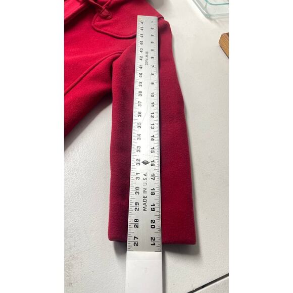 Benetton Wool Duffle Toggle Peacoat Sz S Red Hooded Classic Paddington Bear - Picture 6 of 13